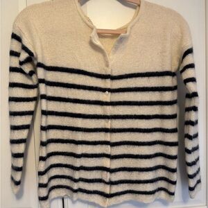 Sezane Cream and navy Striped Cardigan